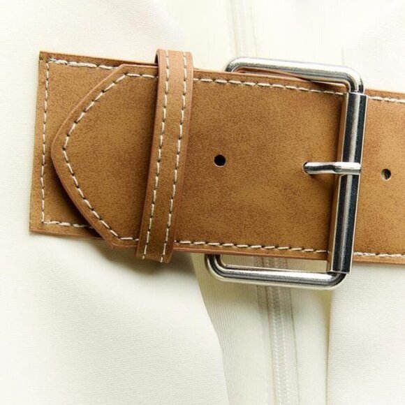 Zara Cream Mini Dress with Brown Belt - Picture 5 of 13